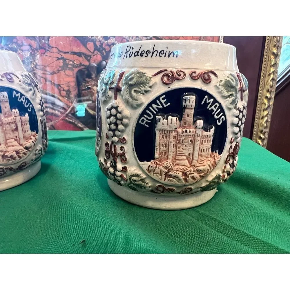 Vintage GERZ West Germany Small Mugs Set of 3 Scenic German Steins